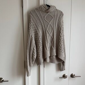 Essentials Taupe Cable Knit Turtleneck Sweater